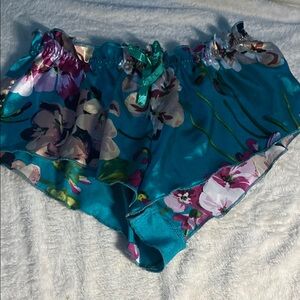SHEIN Teal Floral Satin Pajama Shorts